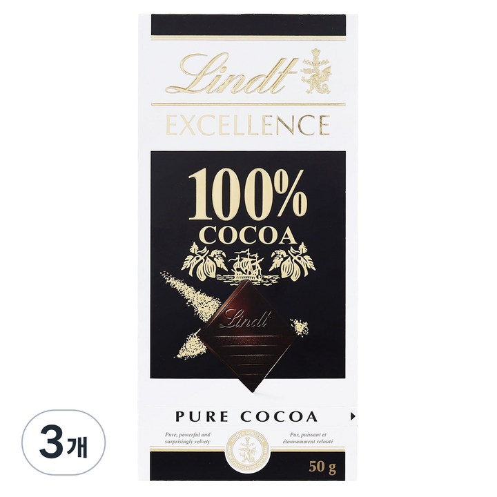 린트 엑설런스 100% 다크 초콜릿, 50g, 3개