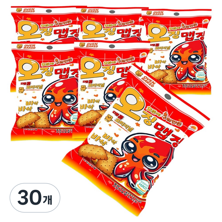 오븐에 구운 미니 오징어 매운 과자, 30개, 70g