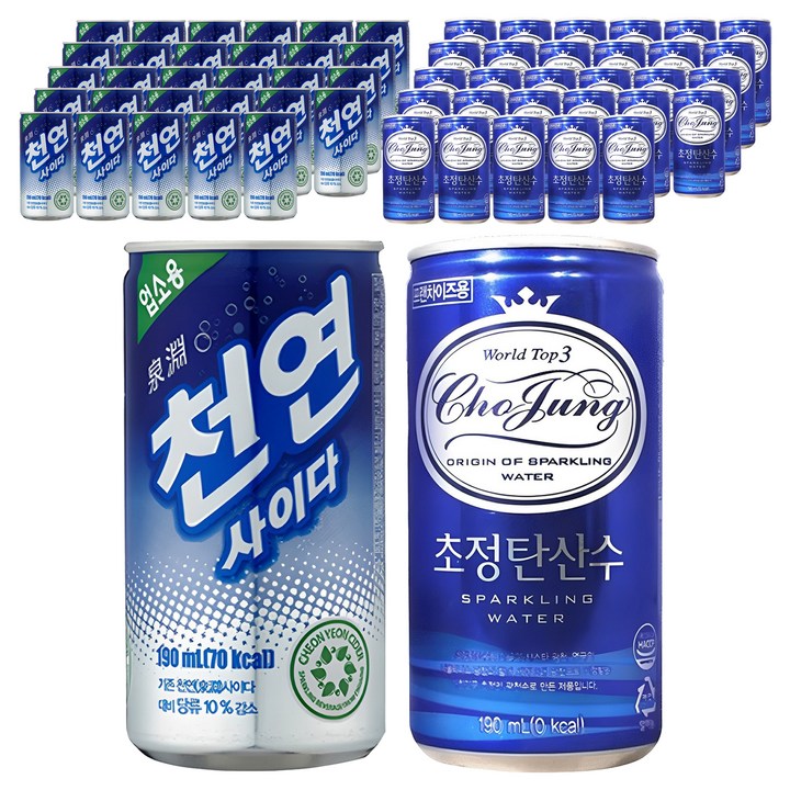 천연사이다 190ml 30p + 초정탄산수 플레인 190ml 30p, 1세트