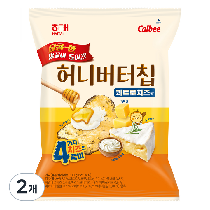 해태제과 허니버터 칩 콰트로치즈맛, 2개, 110g