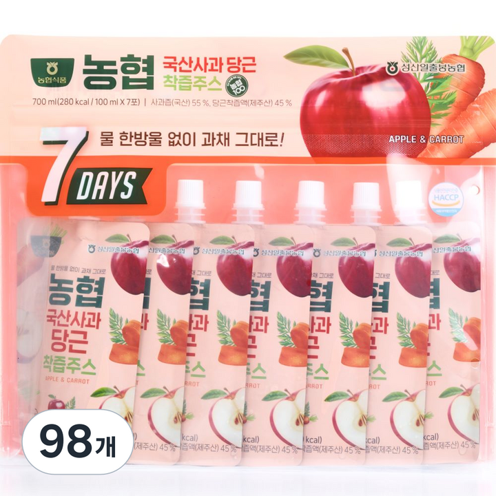 농협 국산 사과 당근 착즙주스, 100ml, 98개