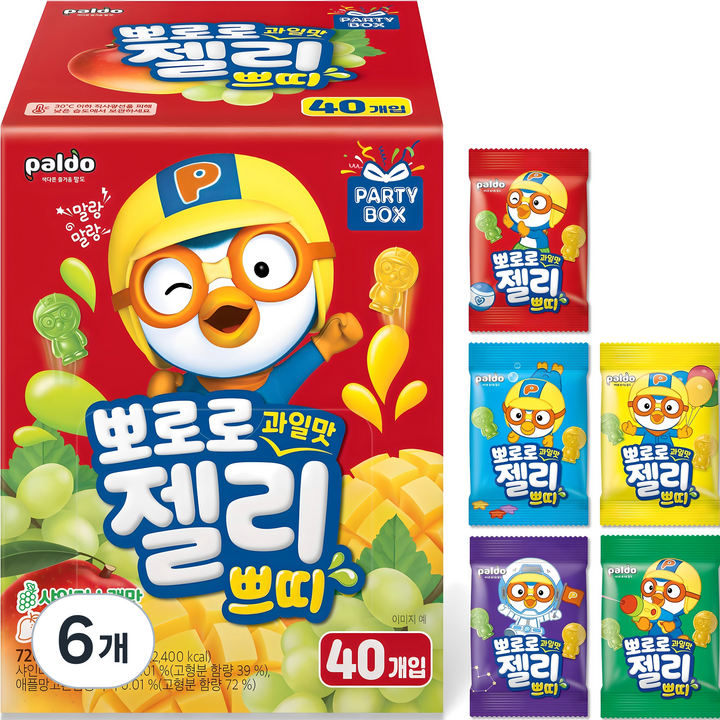 팔도 뽀로로 과일맛 젤리 쁘띠 40p, 720g, 6개