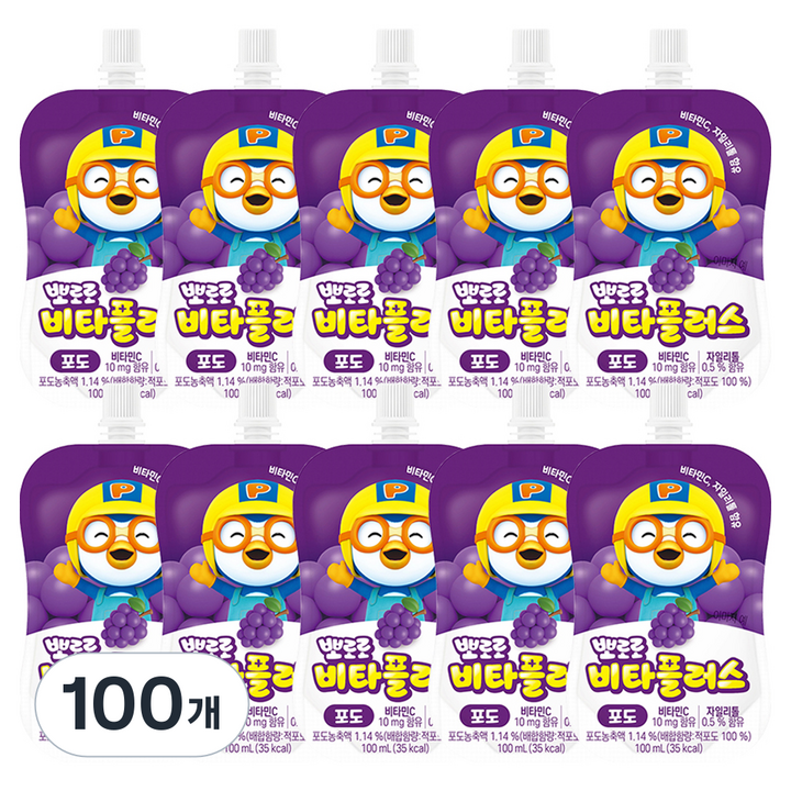 뽀로로 비타플러스 음료 포도, 100ml, 100개