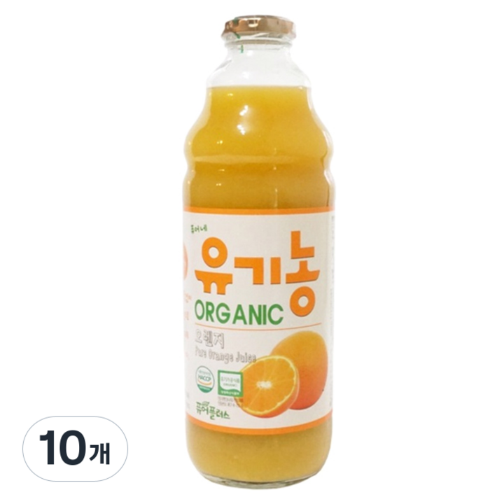 퓨어플러스 유기농 오렌지주스, 1L, 10개