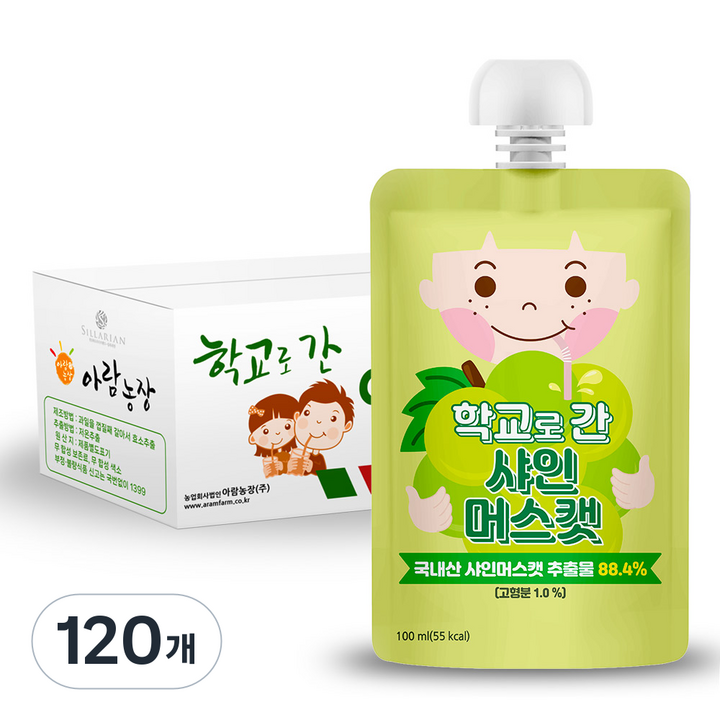 아람농장 학교로 간 주스, 100ml, 120개, 샤인머스캣