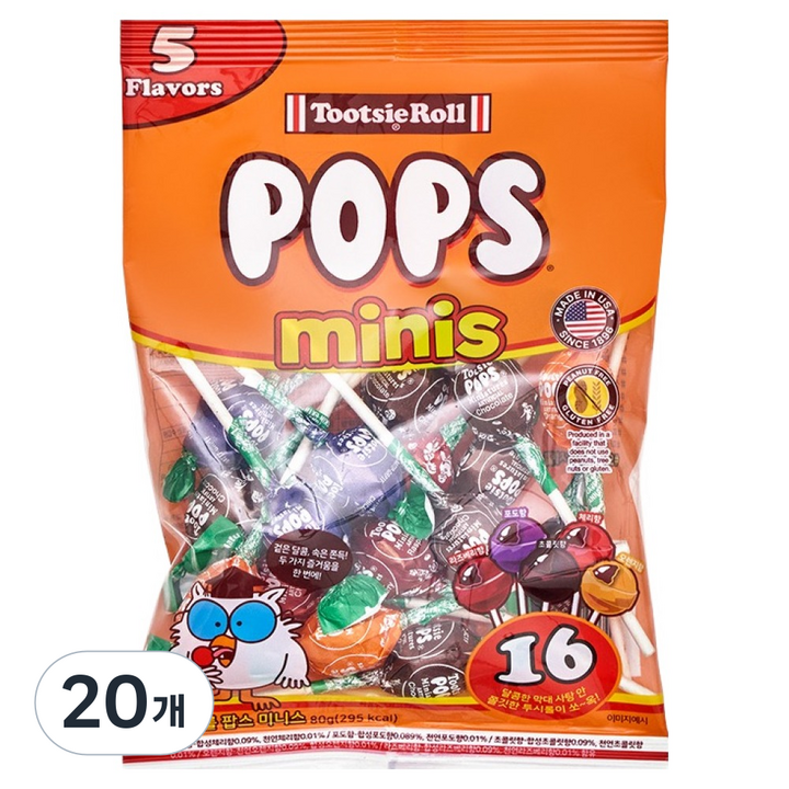 투시롤 팝스 미니스 캔디, 80g, 20개