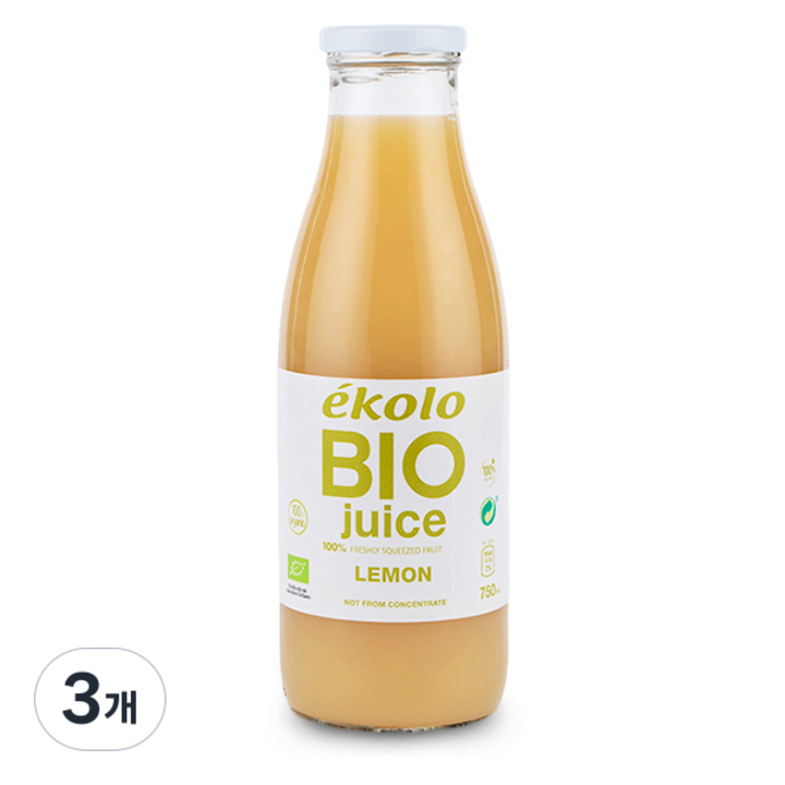 에콜로 유기농 NFC 프리미엄 레몬 착즙주스, 750ml, 3개