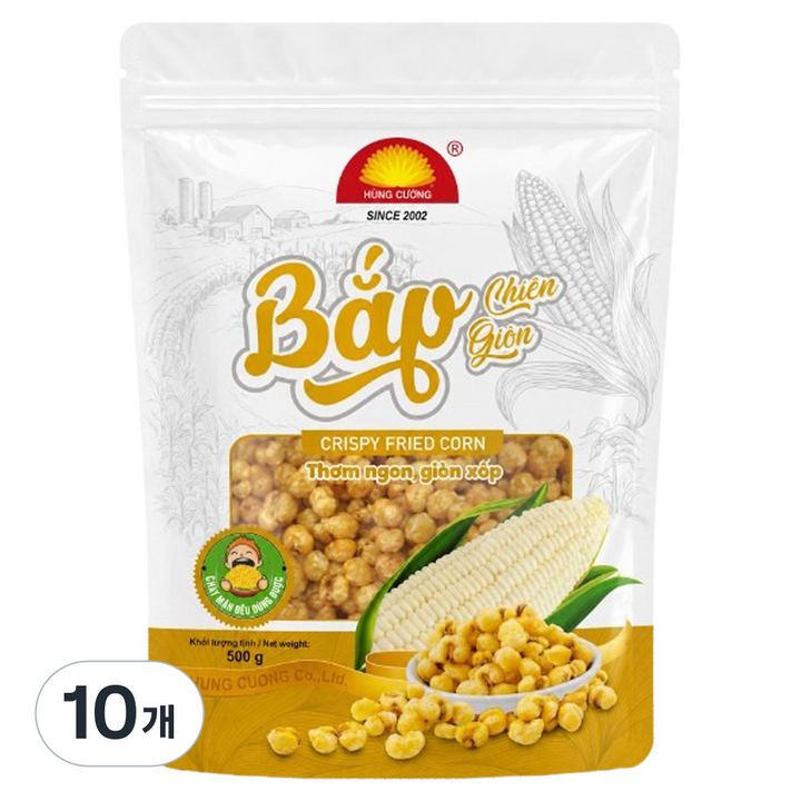 홍쿠옹 밥찌엔 바삭 튀긴 옥수수 스낵 과자, 500g, 10개