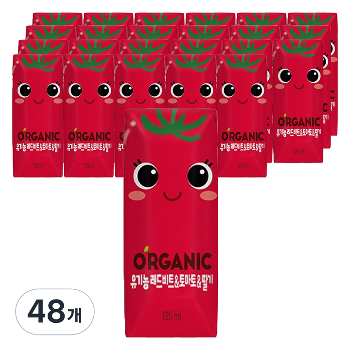 크니쁘니 오가닉 레드비트 & 토마토 & 딸기 주스, 125ml, 48개