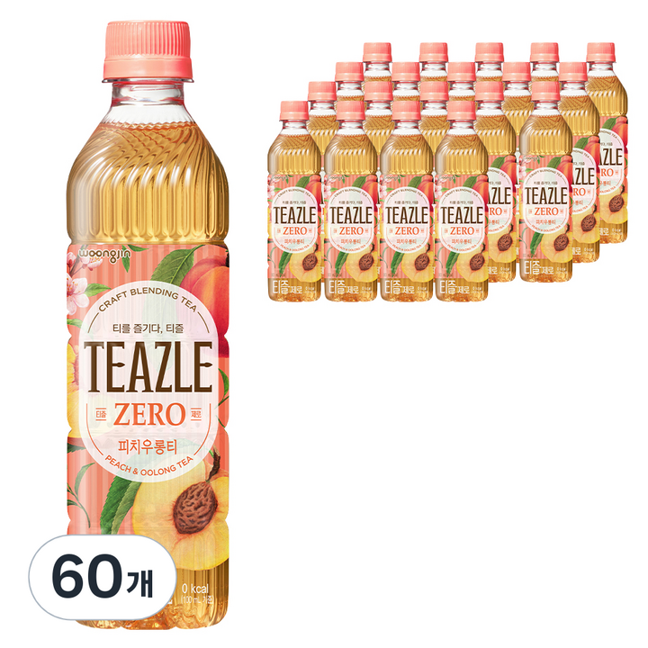 웅진 티즐 제로 피치우롱티, 500ml, 60개