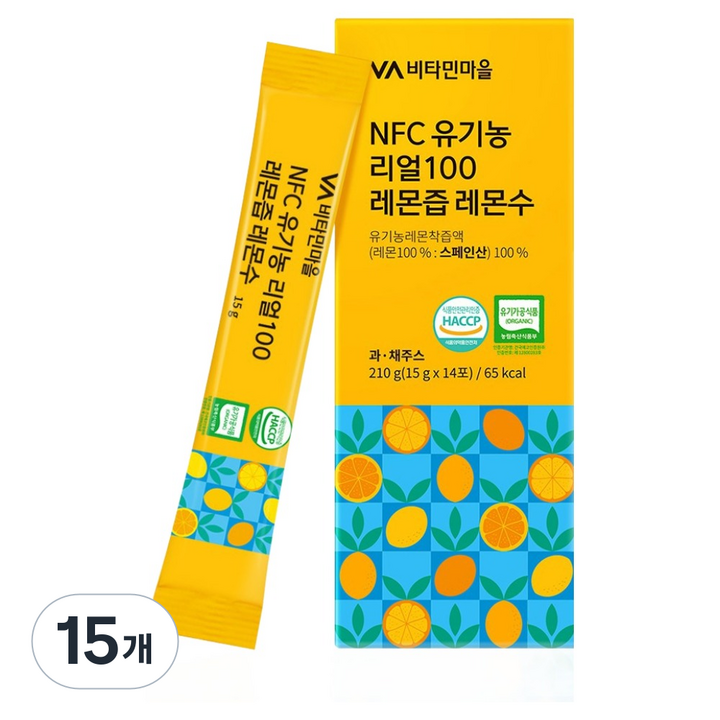 비타민마을 NFC 리얼100 유기농 레몬즙 레몬수 14p, 210g, 15개