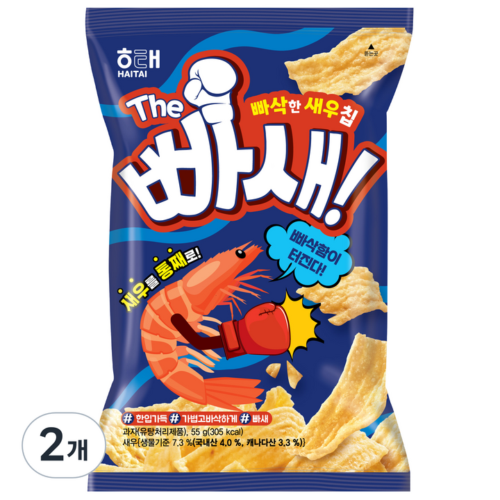 해태제과 THE 빠새 새우스낵, 55g, 2개