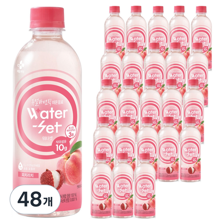CJ제일제당 워터셋 듀얼바이오틱 이온음료 피치리치, 48개, 500ml