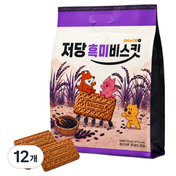 스낵큐 저당 흑미비스킷, 356g, 12개