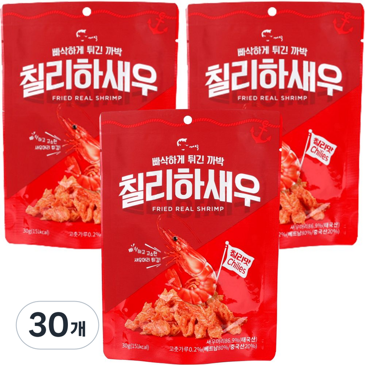 까박 새우머리튀김 칠리하새우, 30g, 30개