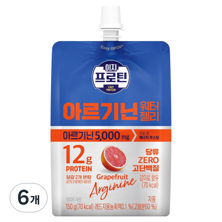 롯데웰푸드 이지프로틴 아르기닌 워터젤리 자몽, 150g, 6개