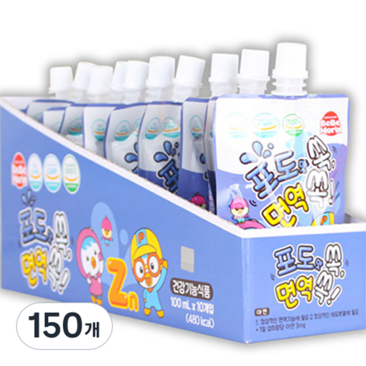 베베모린 뽀로로 면역 쏙 음료 포도맛, 100ml, 150개