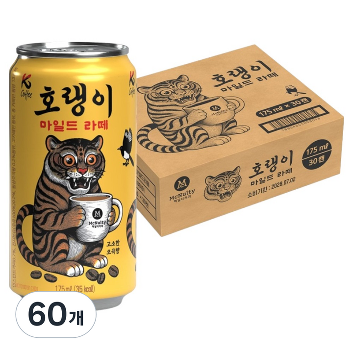 맥널티 호랭이 마일드 라떼 캔커피, 60개, 175ml