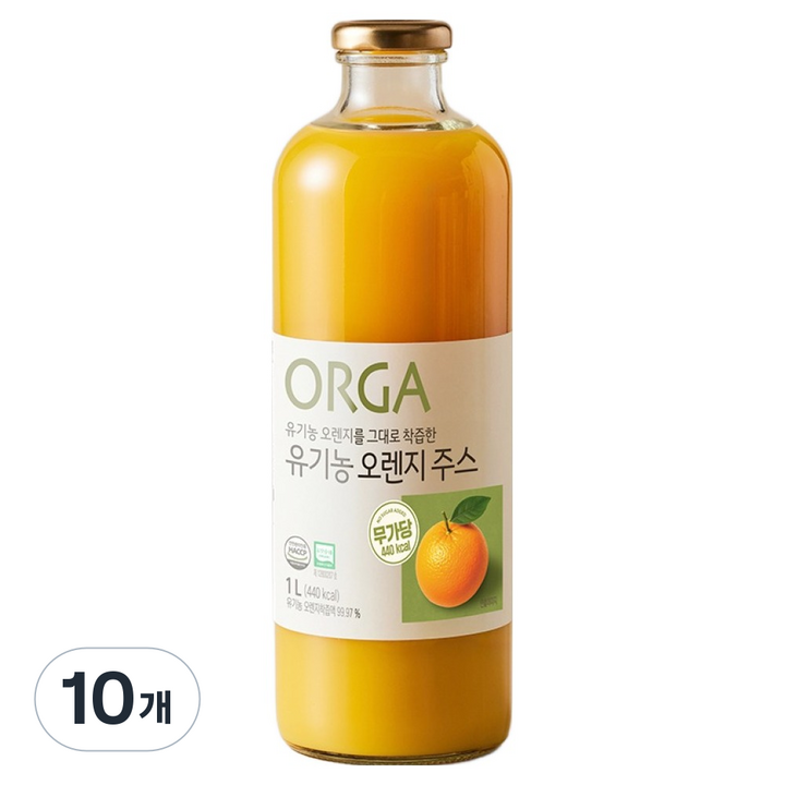 올가홀푸드 유기농 오렌지 주스, 1L, 10개