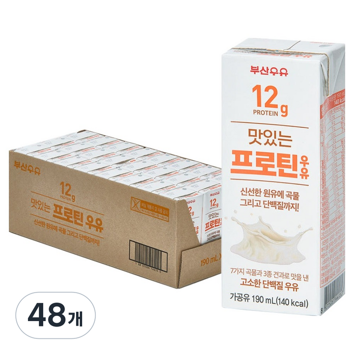 부산우유 맛있는 프로틴 음료, 48개, 190ml