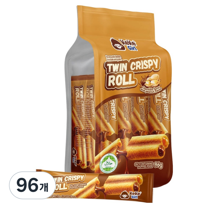 케케걸 트윈 크리스피 롤 초코 땅콩맛 8p, 96g, 96개