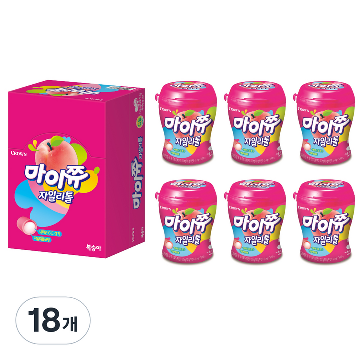 마이쮸 크라운 자일리톨 복숭아 용기, 110g, 18개