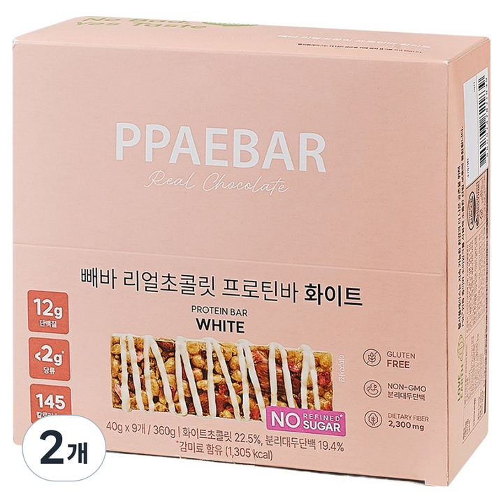 빼바 리얼 초콜릿 프로틴바 화이트 9p, 360g, 2개