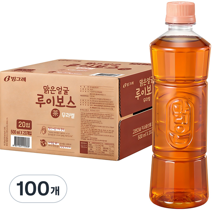 빙그레 맑은얼굴 루이보스차 무라벨, 100개, 500ml