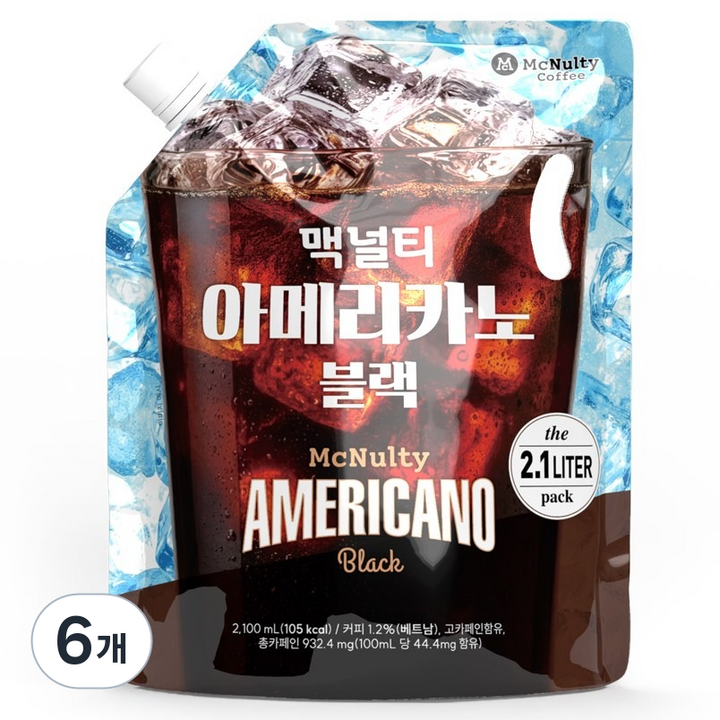 맥널티커피 아이스 아메리카노 블랙 대용량 파우치, 2.1L, 6개