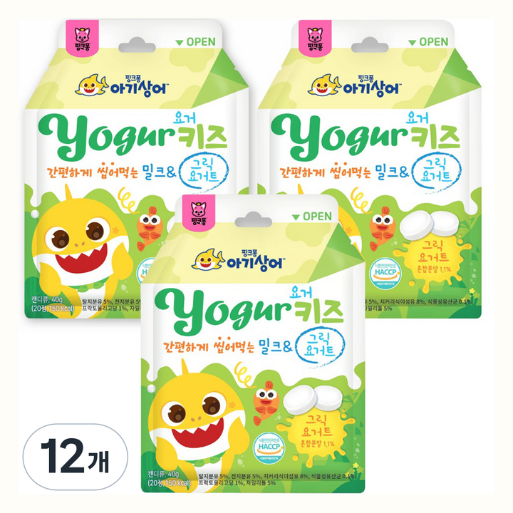 핑크퐁 아기상어 요거키즈 밀크 & 그릭요거트, 40g, 12개, 요거트맛