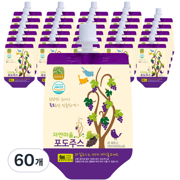 자연마을 프리미엄 착즙 포도주스, 100ml, 60개