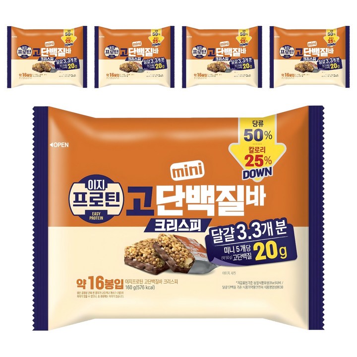롯데웰푸드 이지프로틴 크리스피 미니 고단백질바, 160g, 5개