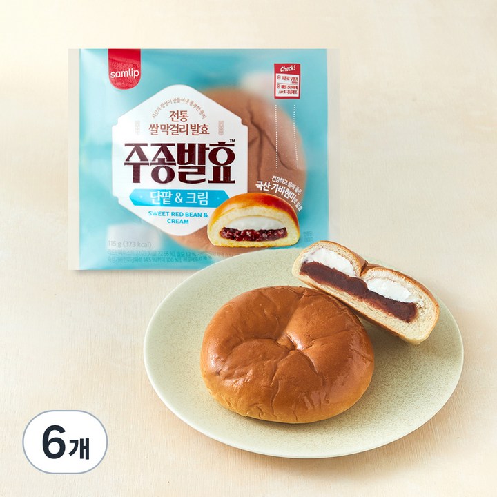 삼립 408시간 주종발효 단팥크림빵, 115g, 6개, 1개입
