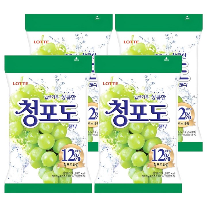 롯데웰푸드 청포도 캔디, 323g, 4개