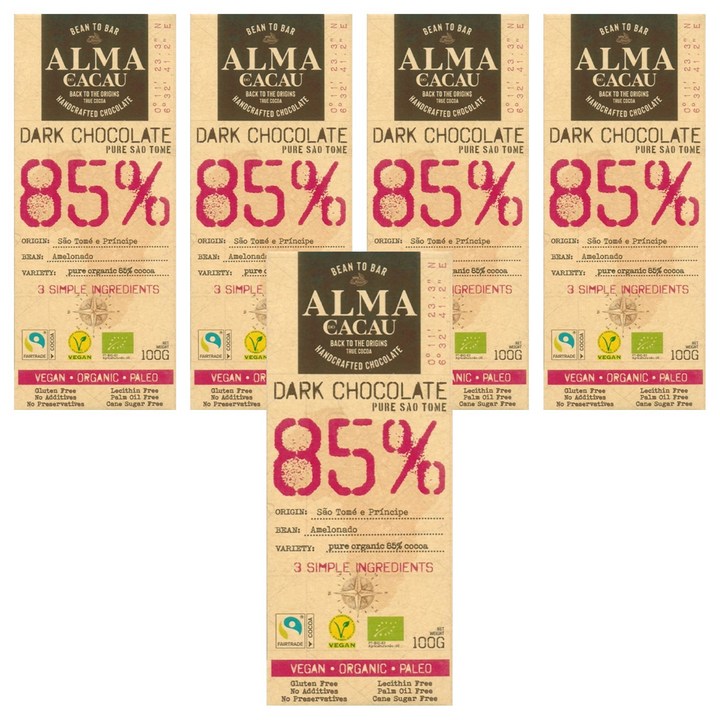 알마카카우 유기농 다크초콜릿 85%, 100g, 5개
