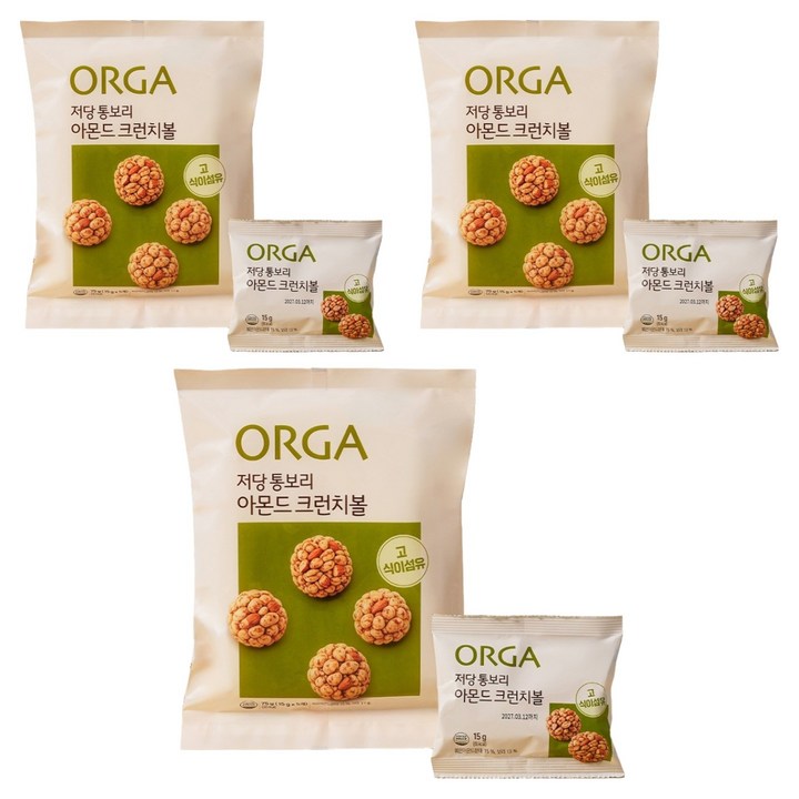 올가홀푸드 저당 통보리 아몬드 크런치볼 5p, 75g, 3개