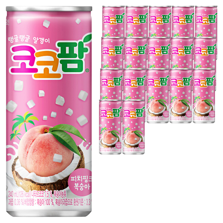 코코팜 피치핑크 복숭아, 240ml, 18개