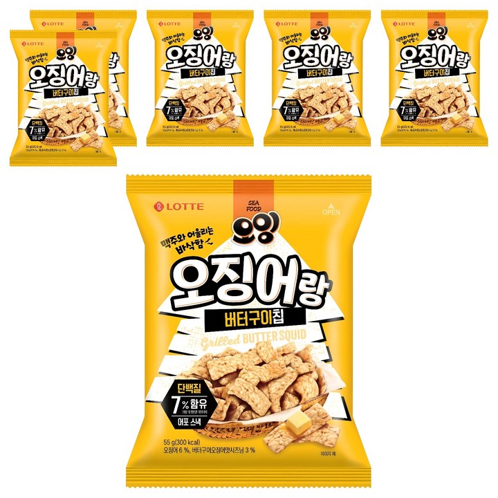 롯데웰푸드 오잉 오징어랑 버터구이칩, 55g, 6개