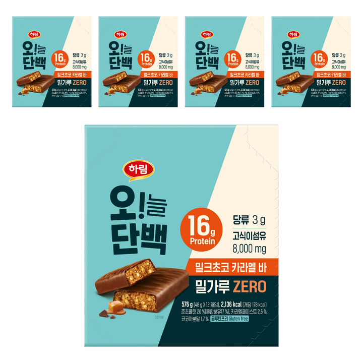 하림 오늘단백 밀크초코 카라멜바 12p, 576g, 5개