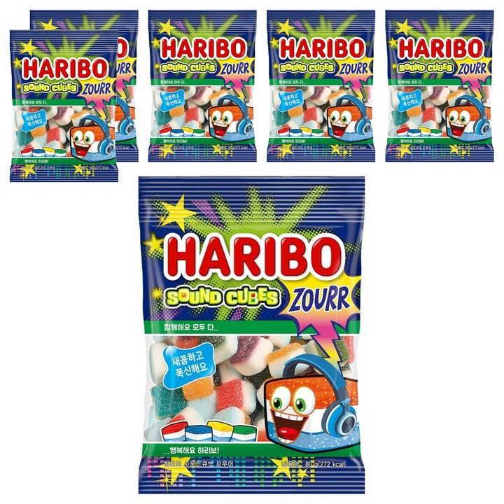하리보 사운드큐브 사우어 젤리, 80g, 6개