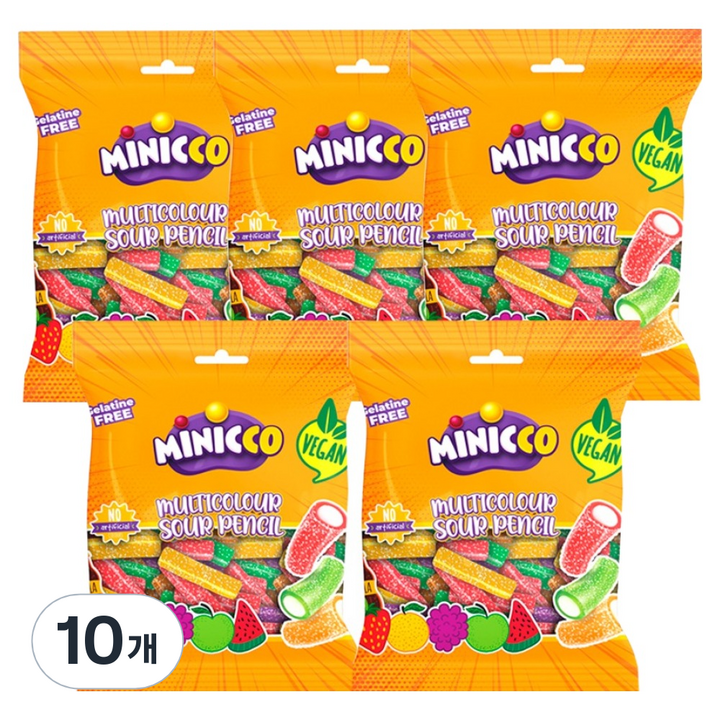 미니꼬 비건젤리 멀티컬러 사우어 펜슬, 50g, 10개