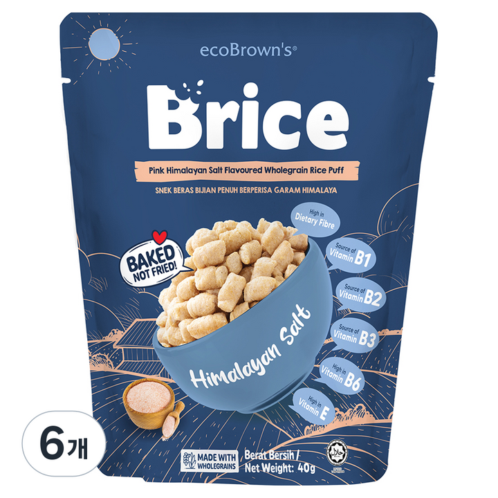 에코브라운스 브라이스 히말라야 핑크솔트 통곡물 라이스퍼프, 40g, 6개