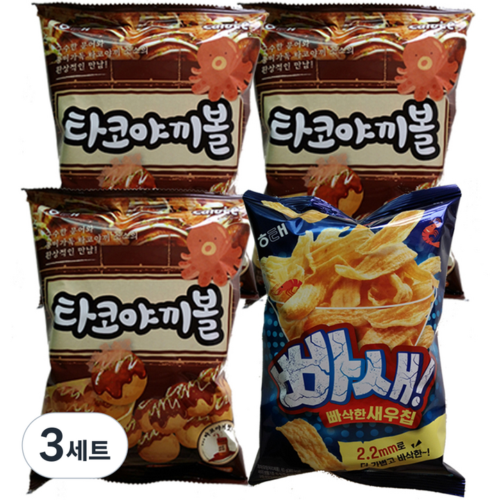 해태제과 타코야끼볼 70g x 3p + 빠새 빠삭한 새우칩 60g, 3세트, 70g + 60g