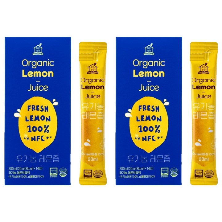 맑은농장 NFC 착즙 유기농 레몬즙 14p, 280ml, 2개