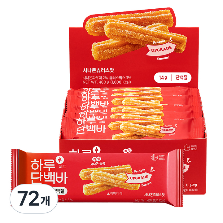 프로틴방앗간 하루단백바 제트 시나몬츄러스맛, 40g, 72개