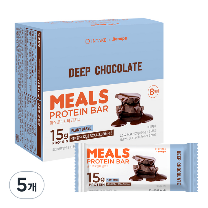 인테이크 밀스 프로틴 바 딥초코, 400g, 5개