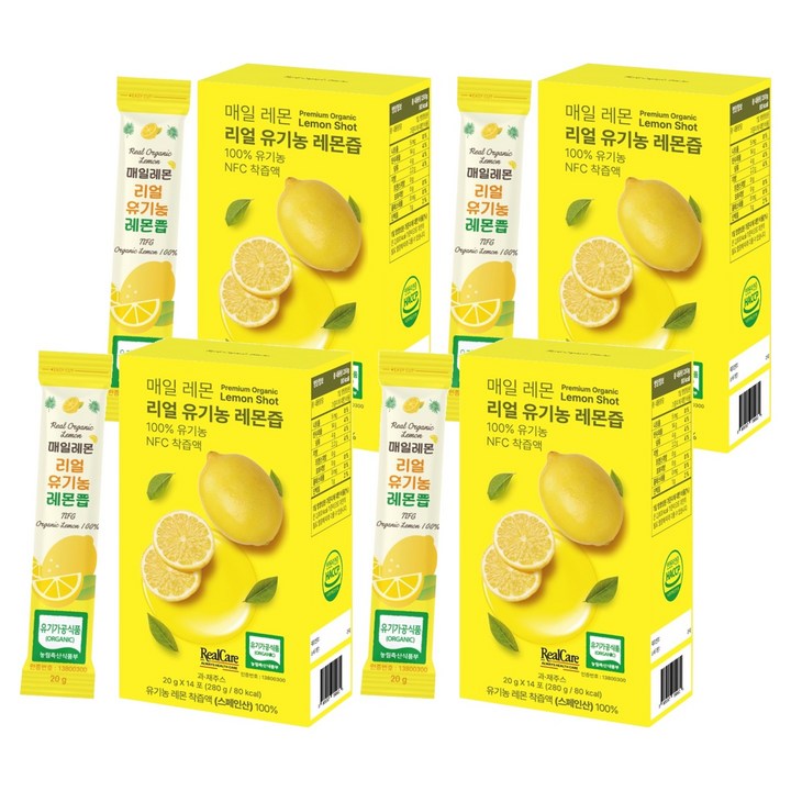 매일레몬 리얼 유기농 레몬즙, 280g, 4개