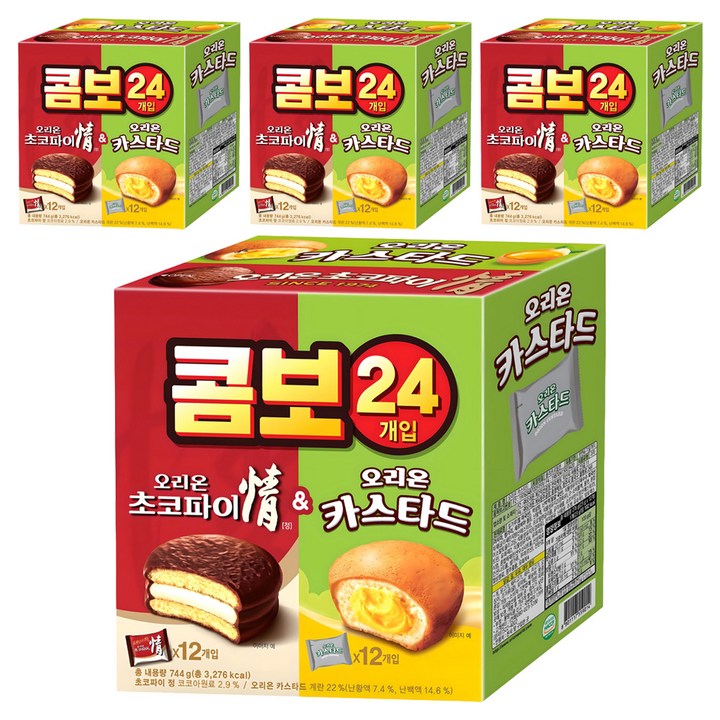 오리온 콤보 초코파이 정 12p + 카스타드 12p, 744g, 4개