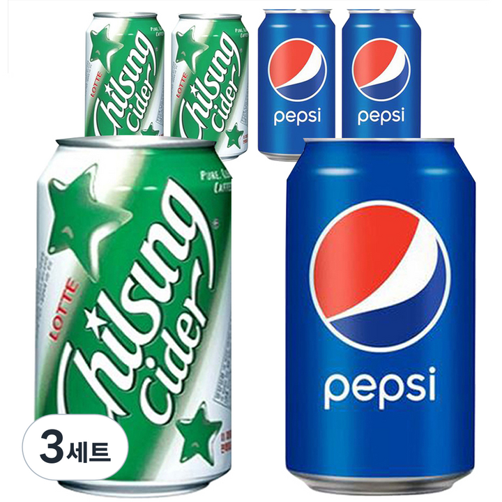 칠성사이다 업소용 355ml x 3p + 펩시 콜라 업소용 355ml x 3p, 3세트