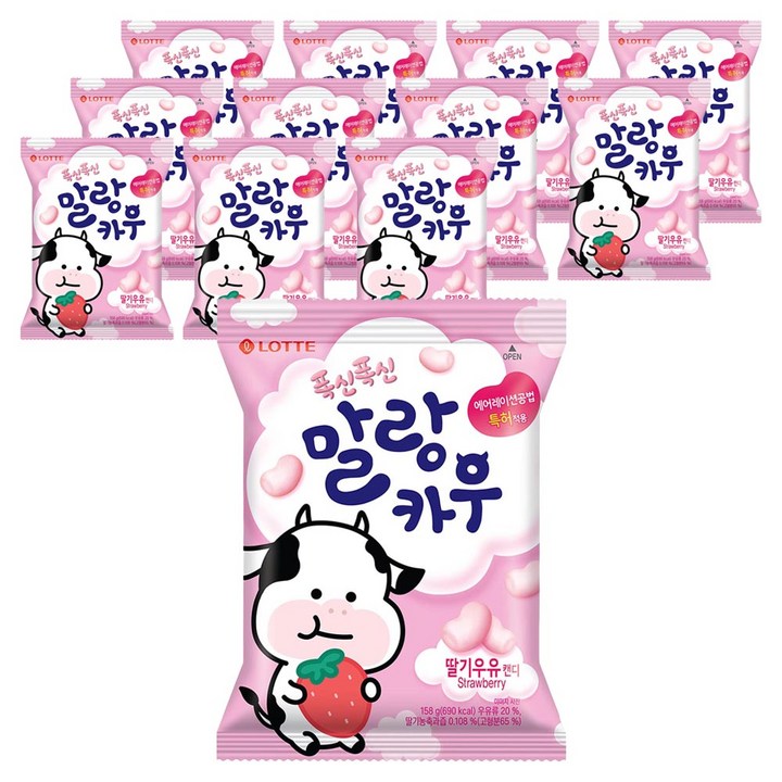 롯데웰푸드 말랑카우 스트로베리, 158g, 12개